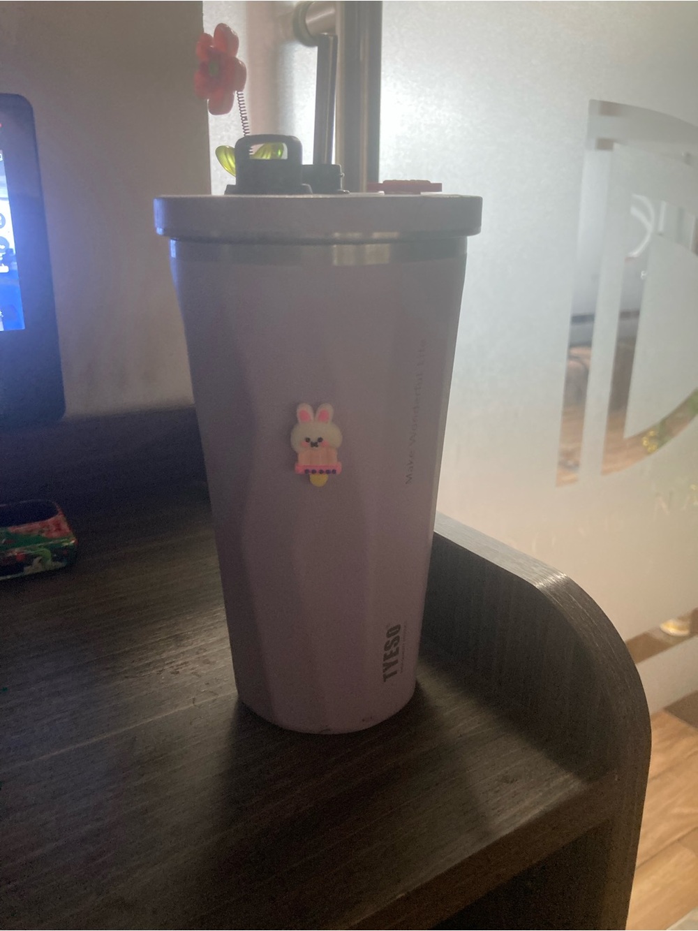 Purple Reusable Party Tumbler with Bunny Charm